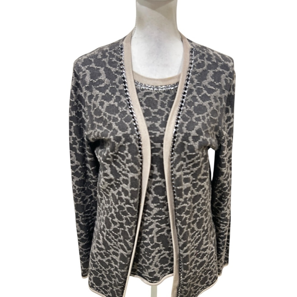 Jones New York Neutral Leopard Jacquard Knit Cardigan Set chain size medium